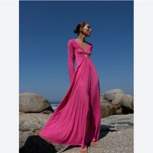 NWOT GEORGIA HARDINGE PINK BARBIE SPARKLE OPULENT DRESS MAXI LONG SLEEVE SZ 10